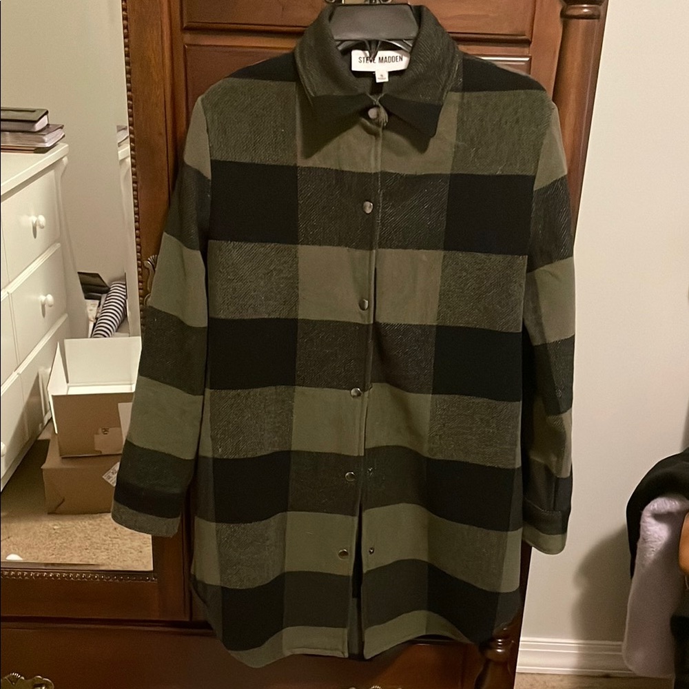 Steve Madden Black and Green Plaid Women's Coat